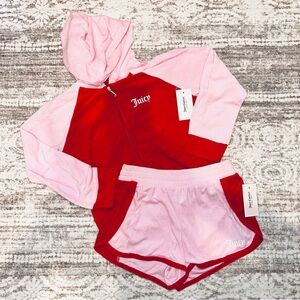 Juicy Couture Red and Pink Microterry Hoodie Set